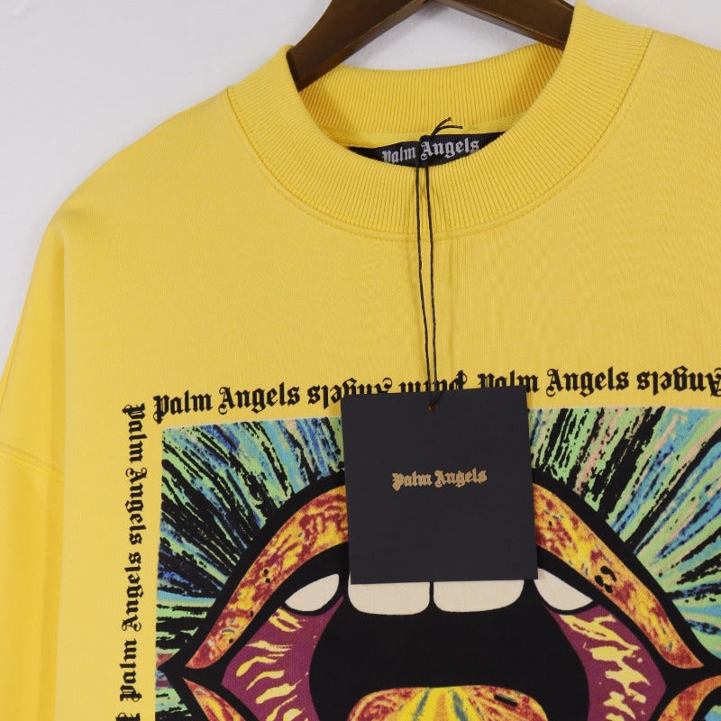 Palm Angels Sweatshirts Painted Mouth Logo Print Long Sleeve Crew Neck Sweater