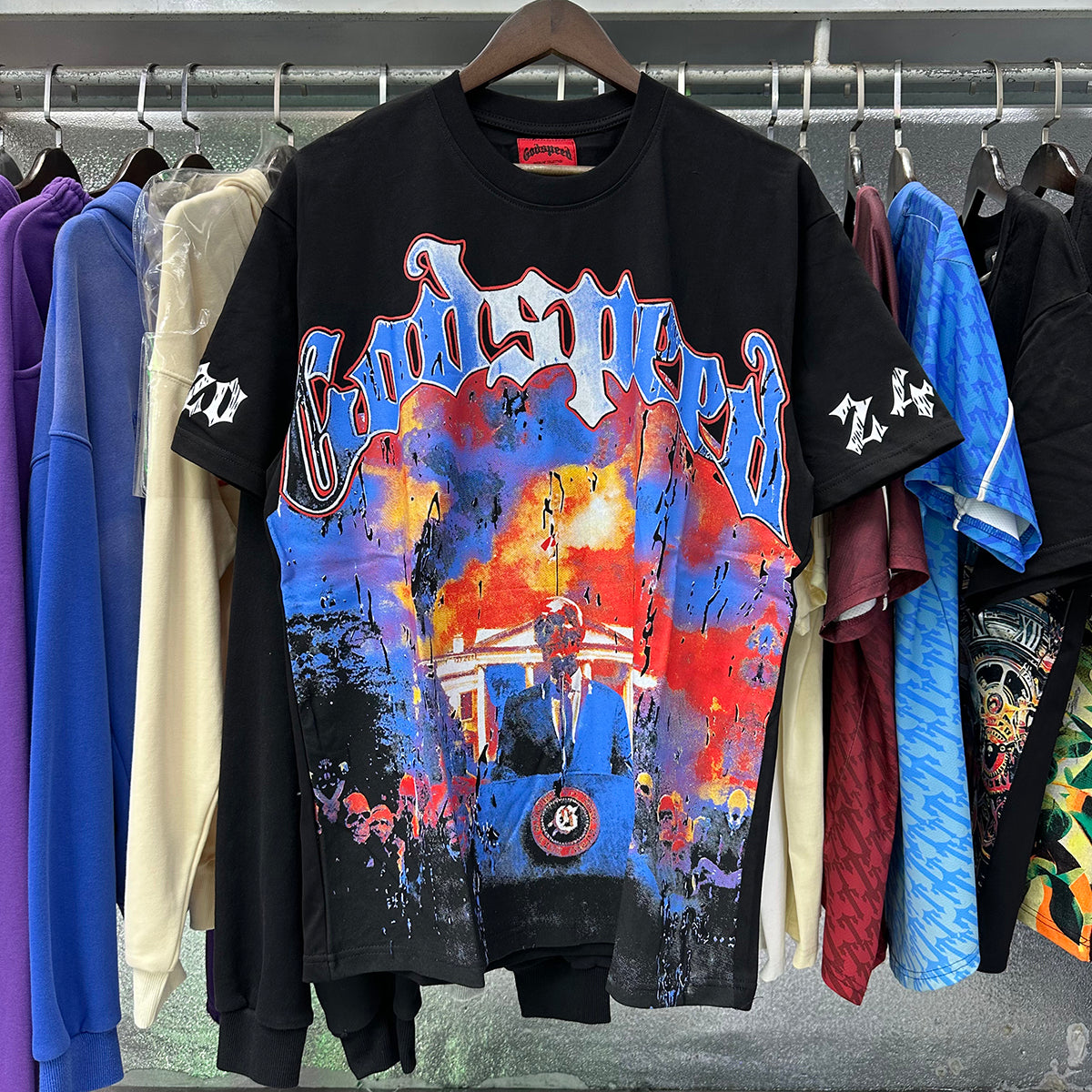 Godspeed T-shirts Speech Skull Printing Cotton Casual Crew Neck Short Sleeve Men and Women