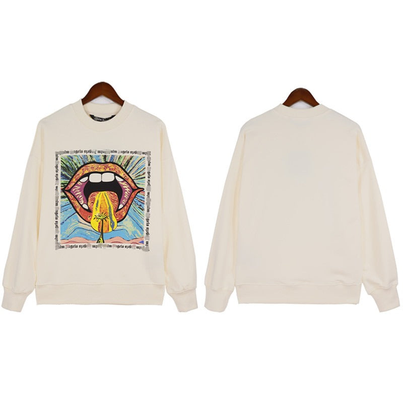 Palm Angels Sweatshirts Painted Mouth Logo Print Long Sleeve Crew Neck Sweater