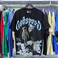 Godspeed T-shirts Astronaut Moon Landing Print Cotton Casual Short Sleeve Men and Women