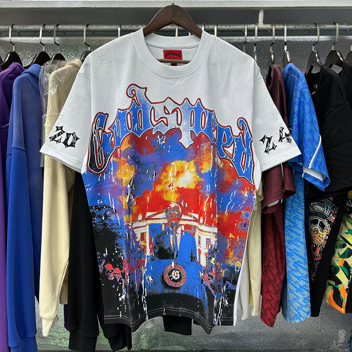 Godspeed T-shirts Speech Skull Printing Cotton Casual Crew Neck Short Sleeve Men and Women