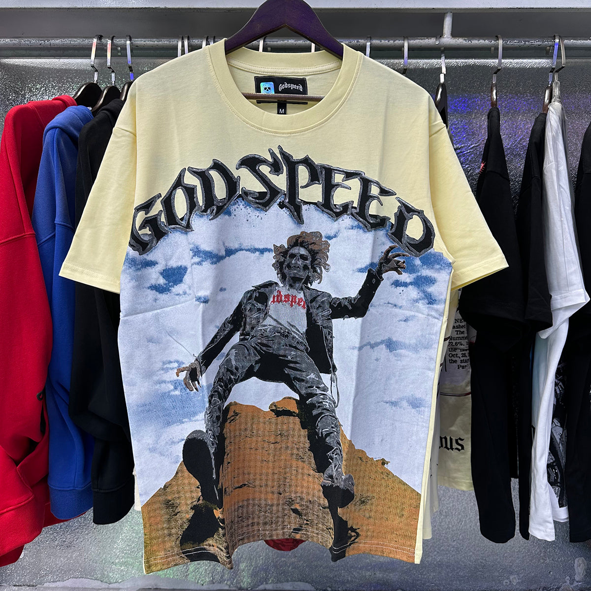 Godspeed T-shirts Falling Skull Print Cotton Casual Short Sleeve Men and Women