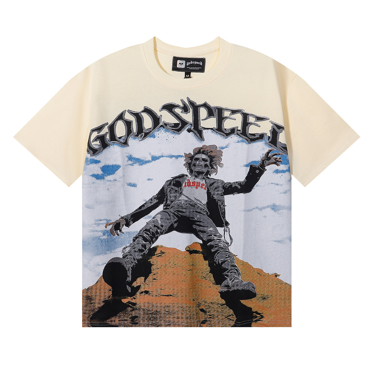 Godspeed T-shirts Falling Skull Print Cotton Casual Short Sleeve Men and Women