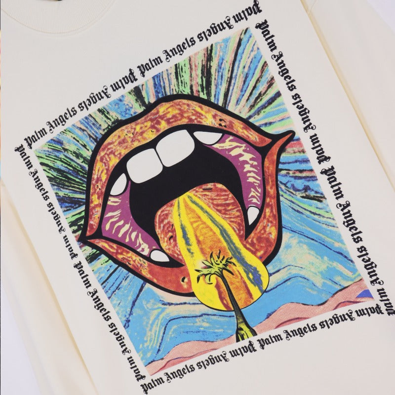 Palm Angels Sweatshirts Painted Mouth Logo Print Long Sleeve Crew Neck Sweater