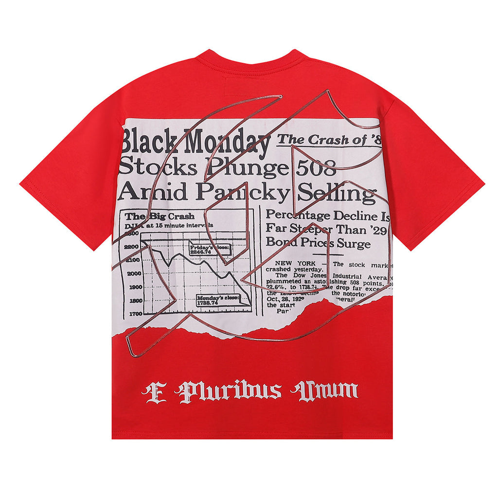 Godspeed T-shirts Newspaper Skull Printing Cotton Casual Short Sleeves Men and Women