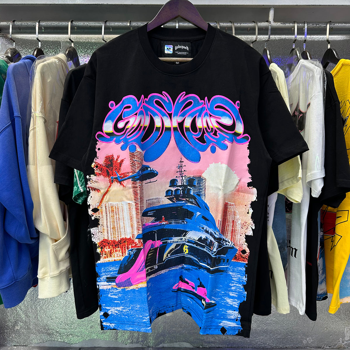 Godspeed T-shirts Luxury Cruise Helicopter Printing Cotton Casual Short Sleeves Men and Women