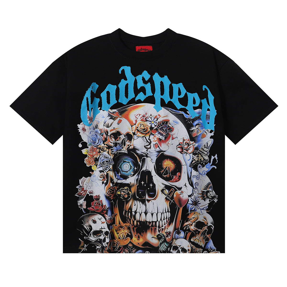 Godspeed T-shirts Skull Rose Printed Cotton Casual Short Sleeve Men and Women