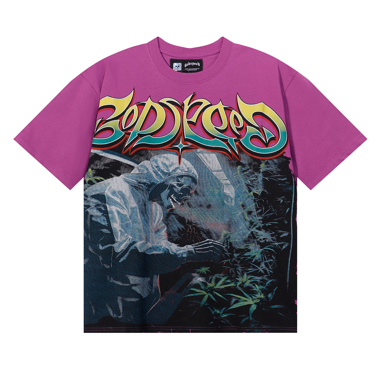 Godspeed T-shirts Biochemical Skull Poppy Print Cotton Casual Short Sleeve Men and Women