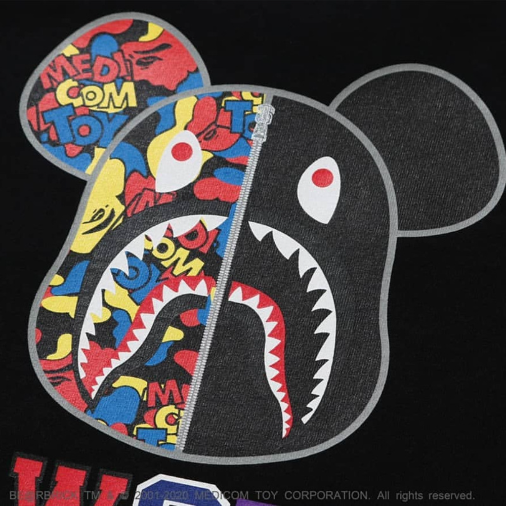 Bape Bearbrick T-Shirt Beii & Bape Classic Pattern Summer Pure Cotton Same Style For Men And Women