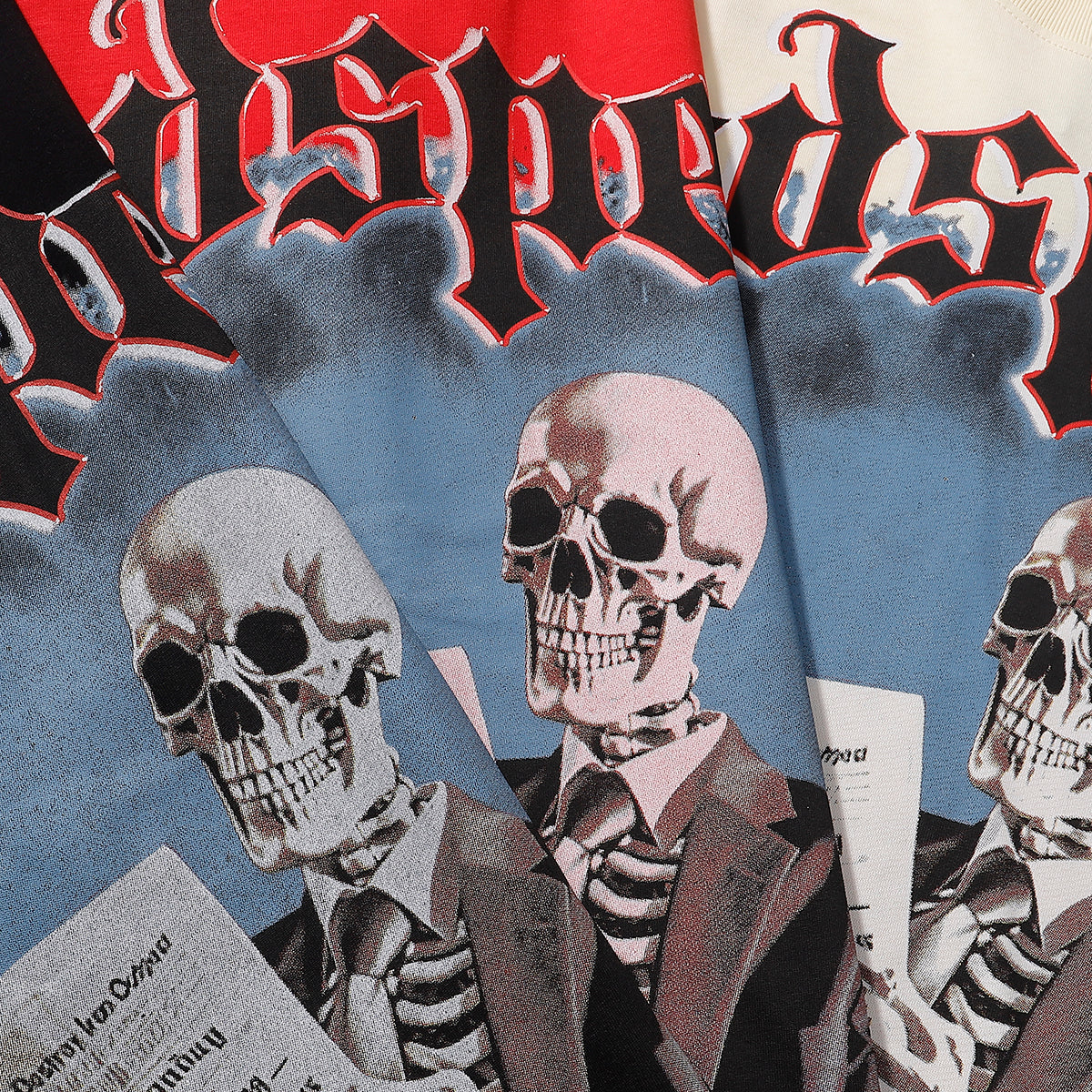 Godspeed T-shirts Newspaper Skull Printing Cotton Casual Short Sleeves Men and Women