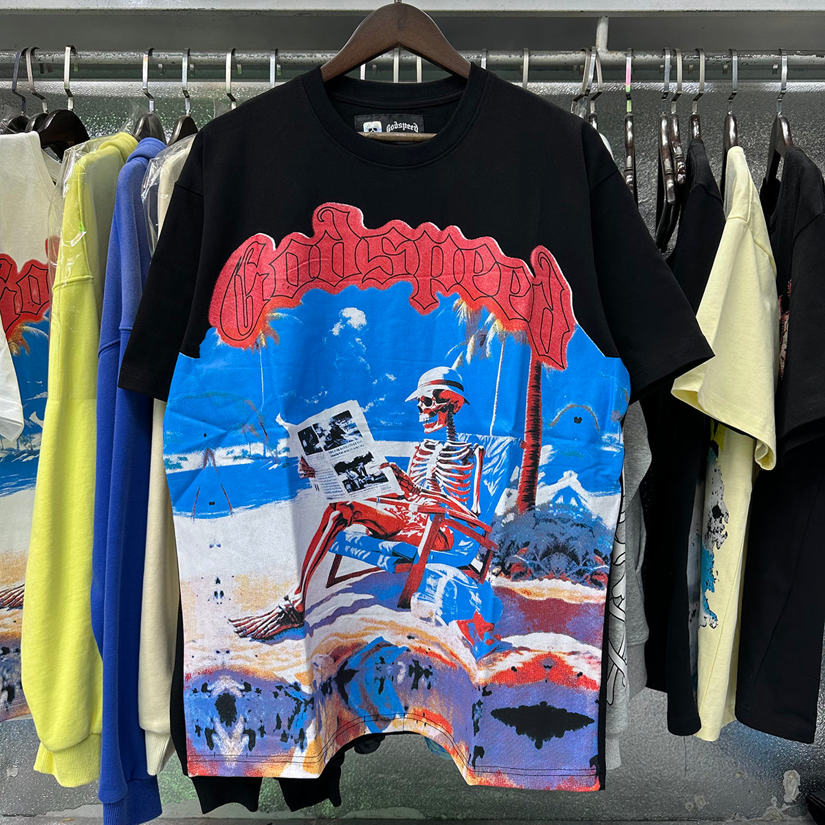 Godspeed T-shirts Cozy Beach Skull Double Yarn Cotton Casual Short Sleeves Men and Women